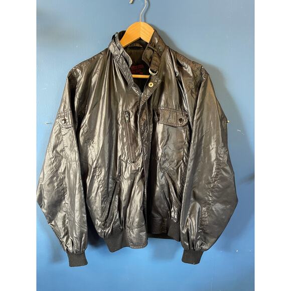 Rare Vintage Upstream Black Shiny Bomber Jacket Rare Small - Picture 1 of 8
